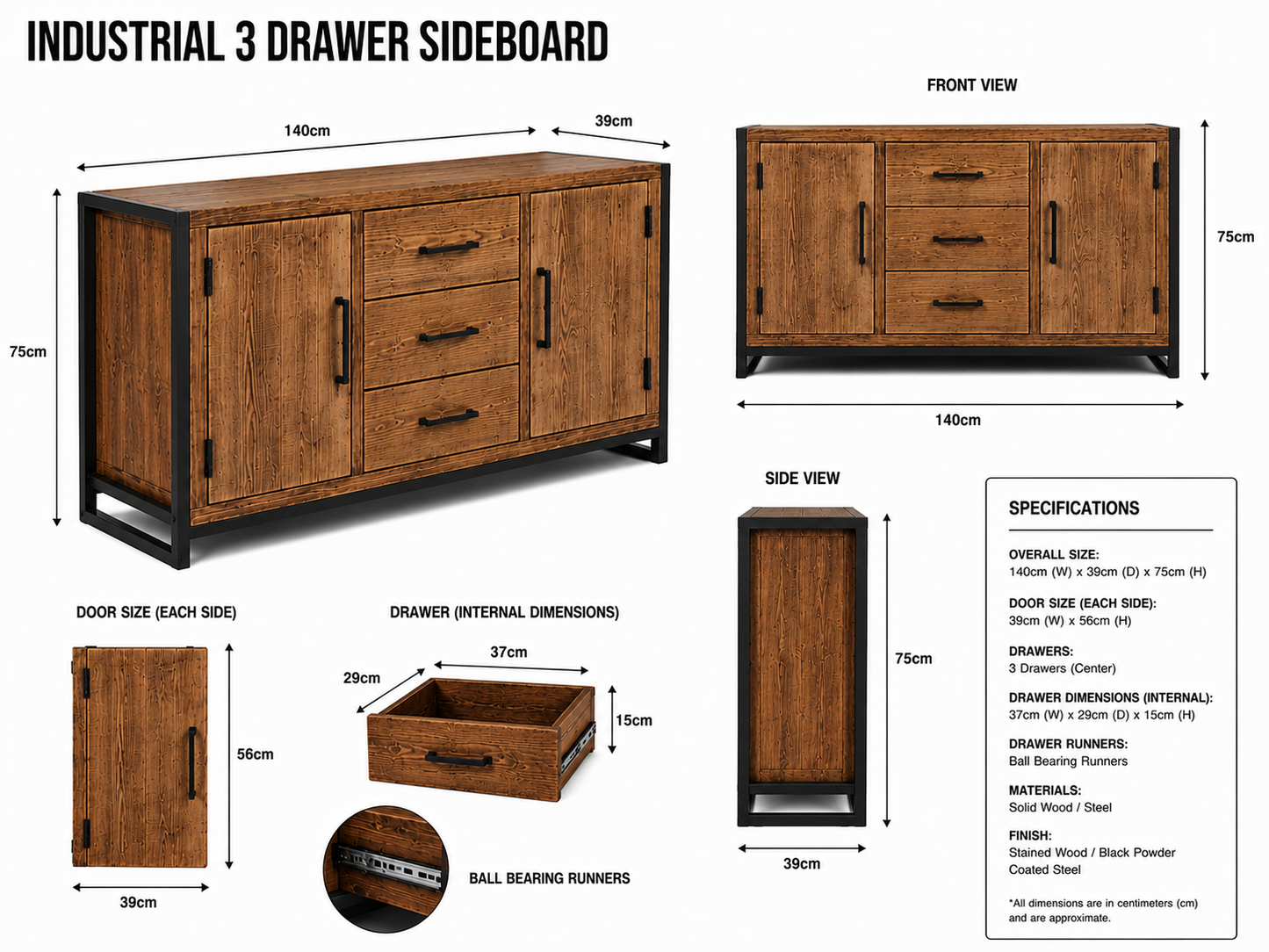 Rustic Industrial Sideboard – Wood & Metal Storage Cabinet