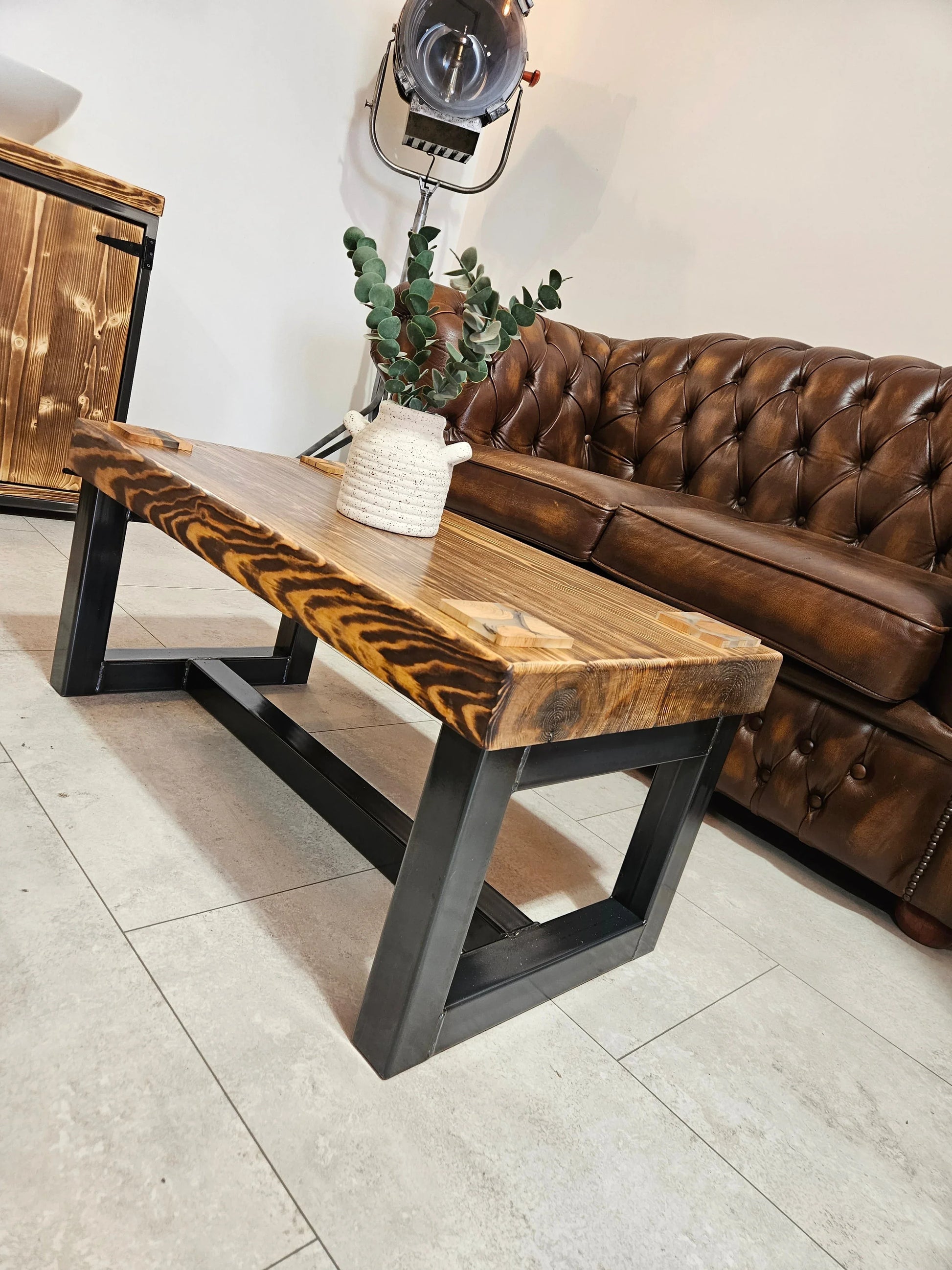 Chunky Industrial Coffee Table – Solid Wood & Metal - DK Fabrications