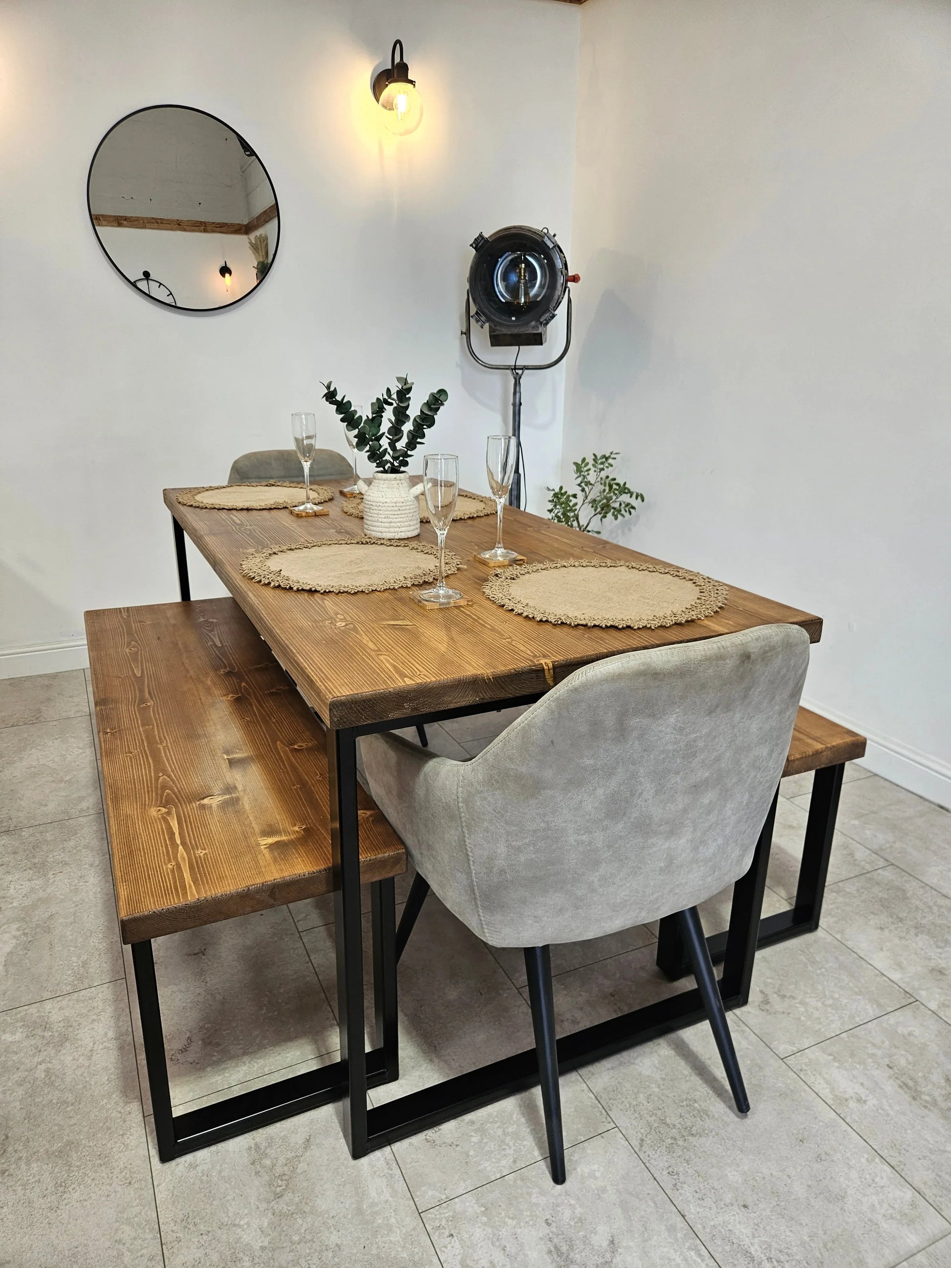 Rustic Dining Table with Square Steel Legs – Solid Wood & Metal - DK Fabrications