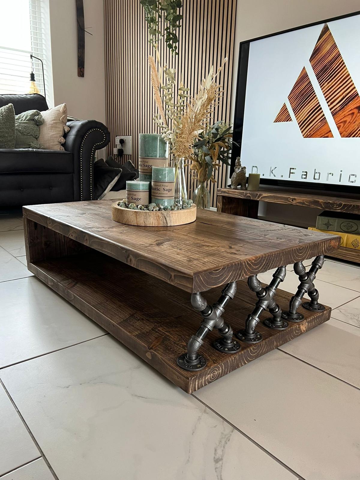 Coffee Table - Handmade Industrial Rustic made to order (crosses both sides)