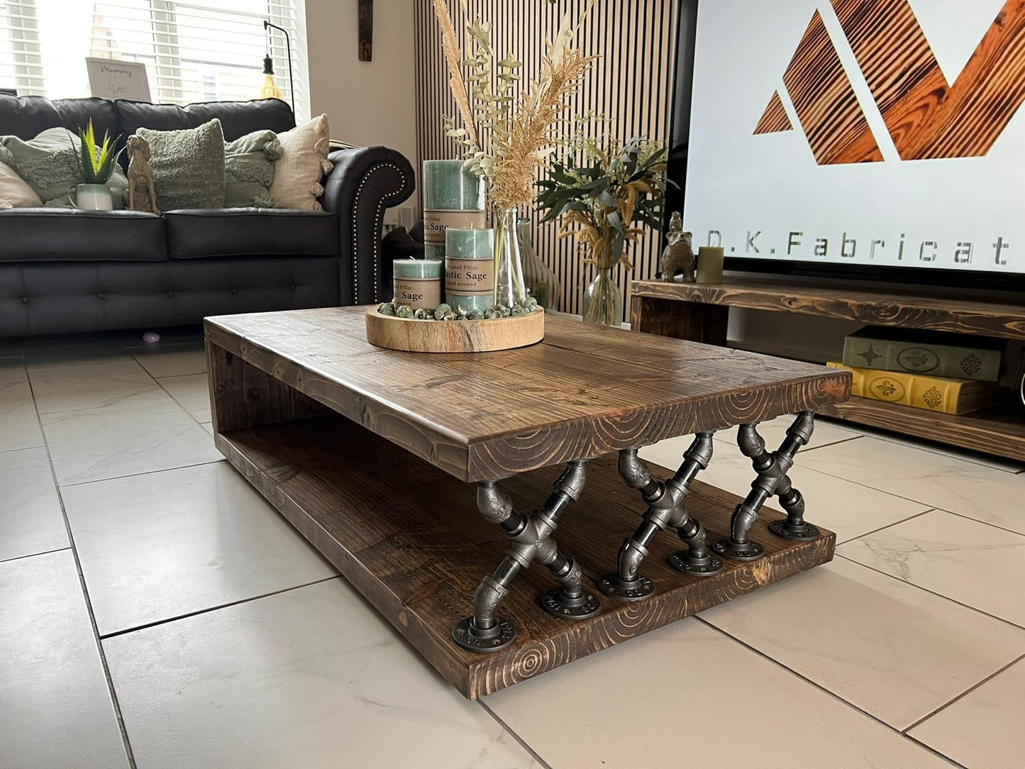 Coffee Table - Handmade Industrial Rustic made to order (crosses both sides)