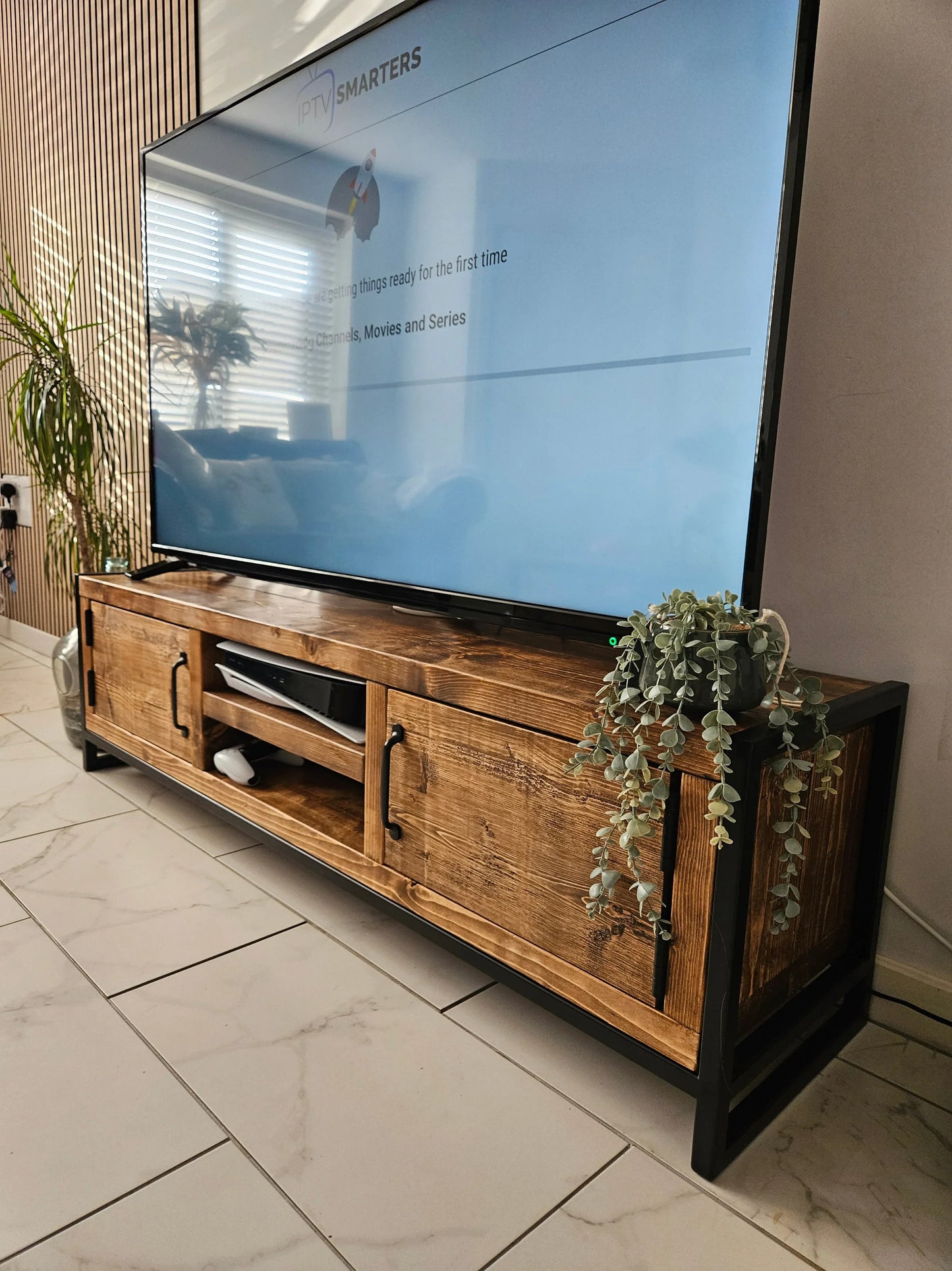 Industrial TV Stand – Metal & Wood Media Console - DK Fabrications
