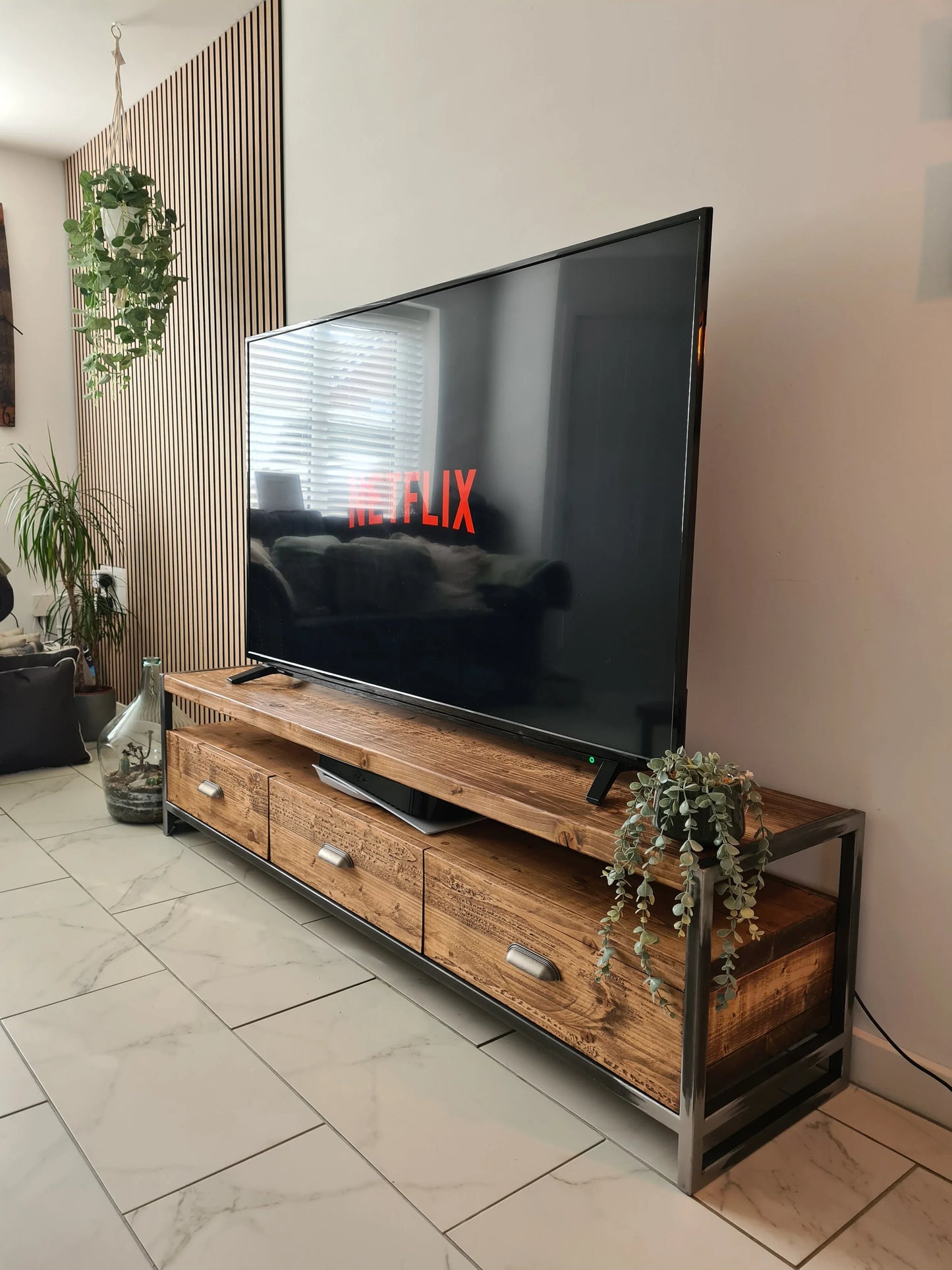 Industrial TV Stand with Drawers – Wood & Metal Media Console - DK Fabrications