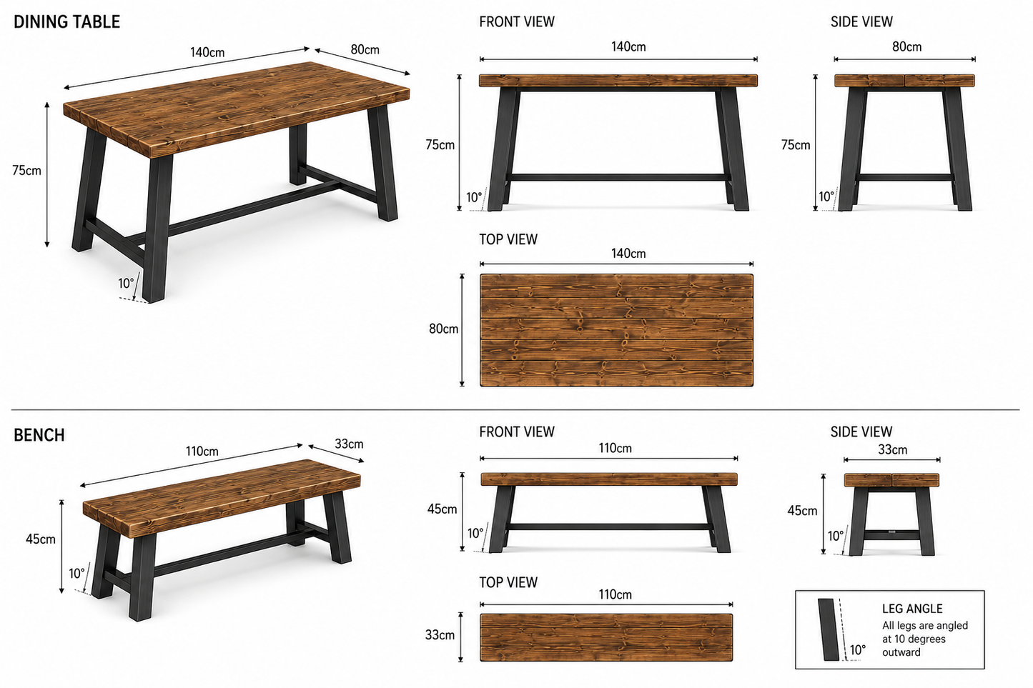Rustic Industrial Solid Wood Dining Table with Steel Legs – Handmade Farmhouse Table