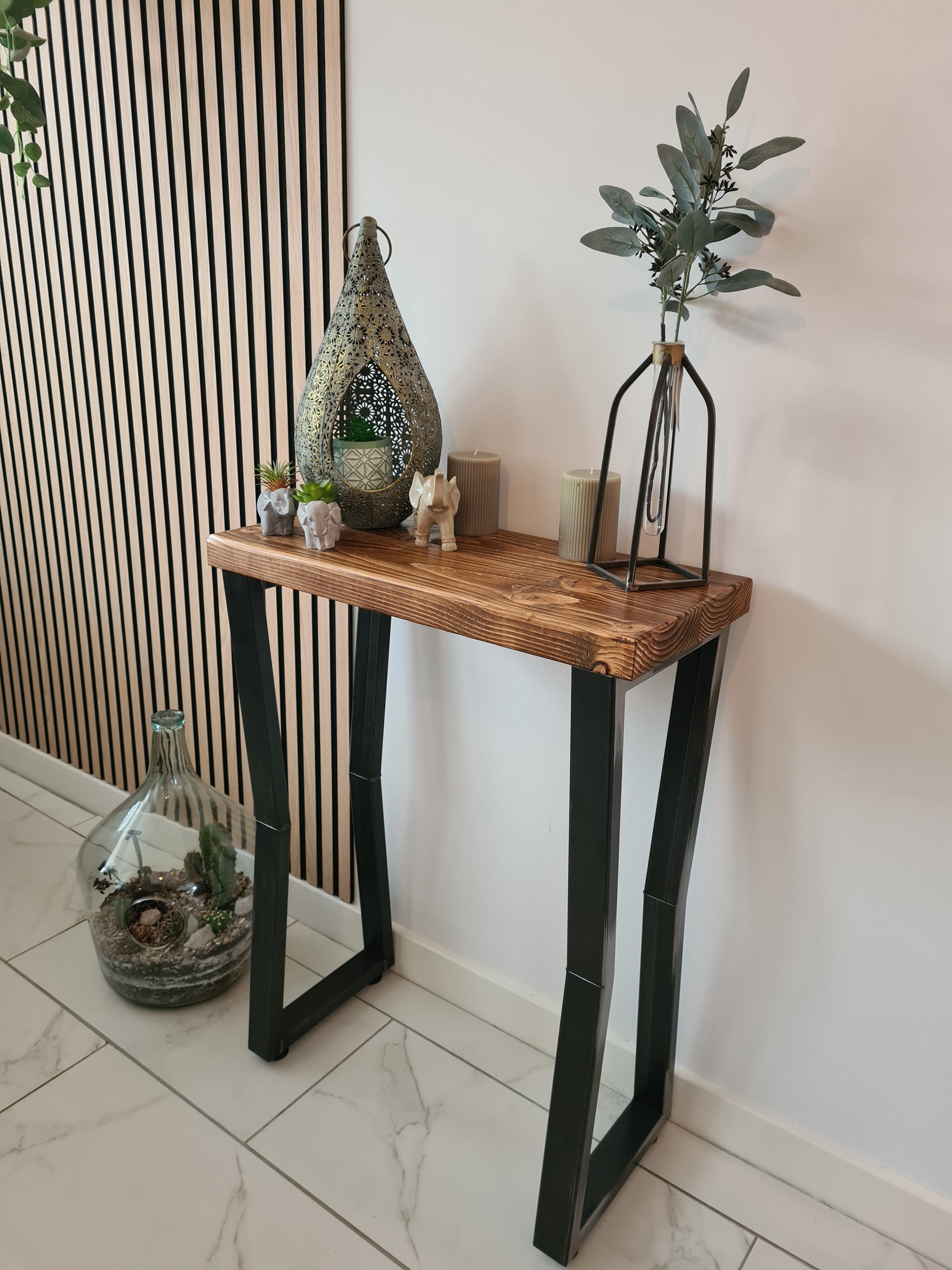 Loft-style console table with industrial design in hallway