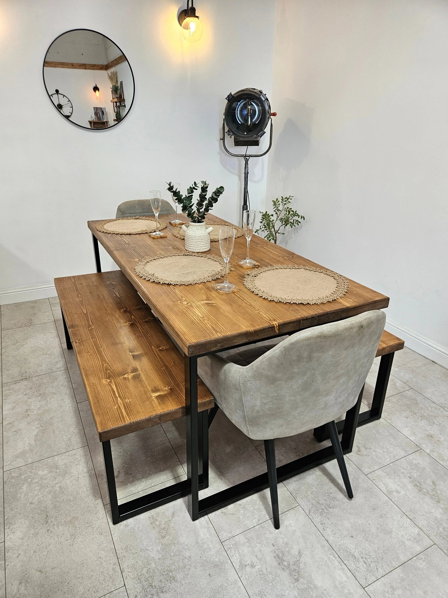 Rustic Dining Table with Square Steel Legs – Solid Wood & Metal - DK Fabrications