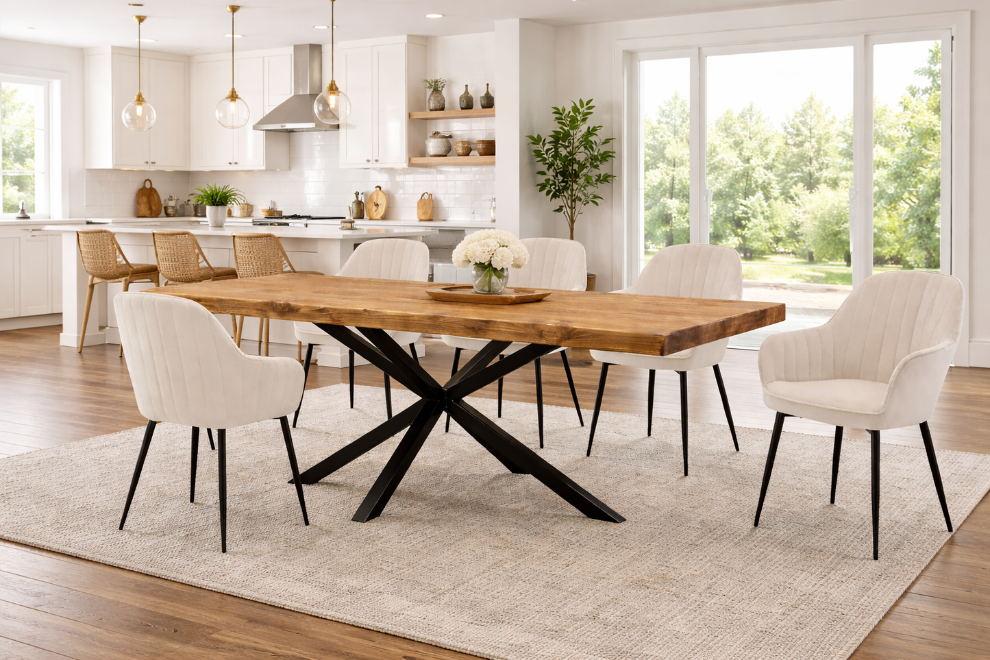 Spider frame dining table with live edge