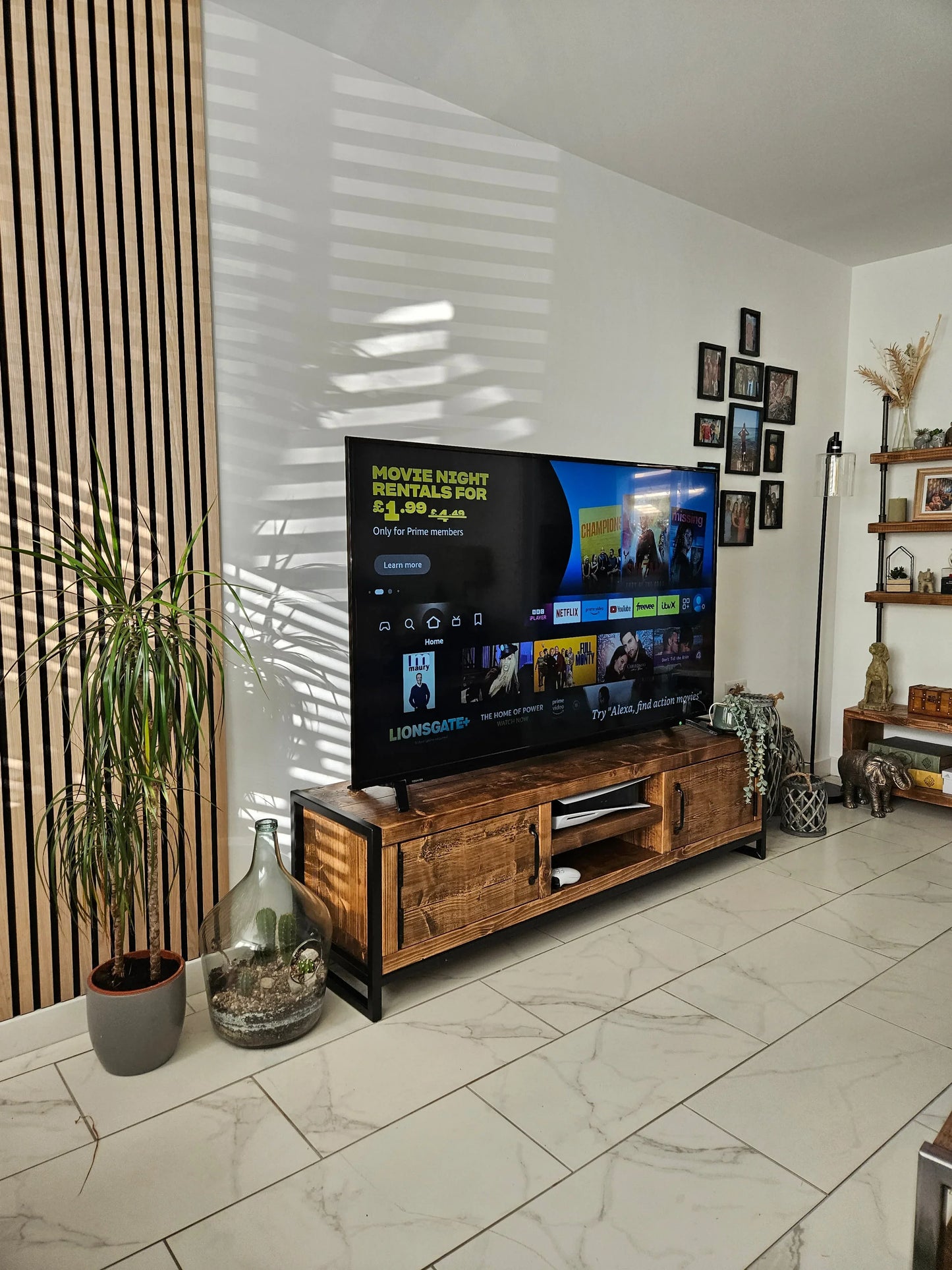 Industrial TV Stand – Metal & Wood Media Console - DK Fabrications