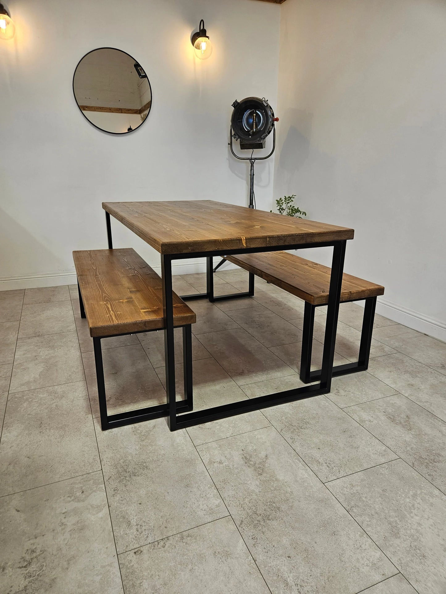 Rustic Dining Table with Square Steel Legs – Solid Wood & Metal - DK Fabrications