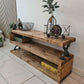 Rustic Handmade TV Unit with 3 Shelves – Solid Wood Media Console - DK Fabrications