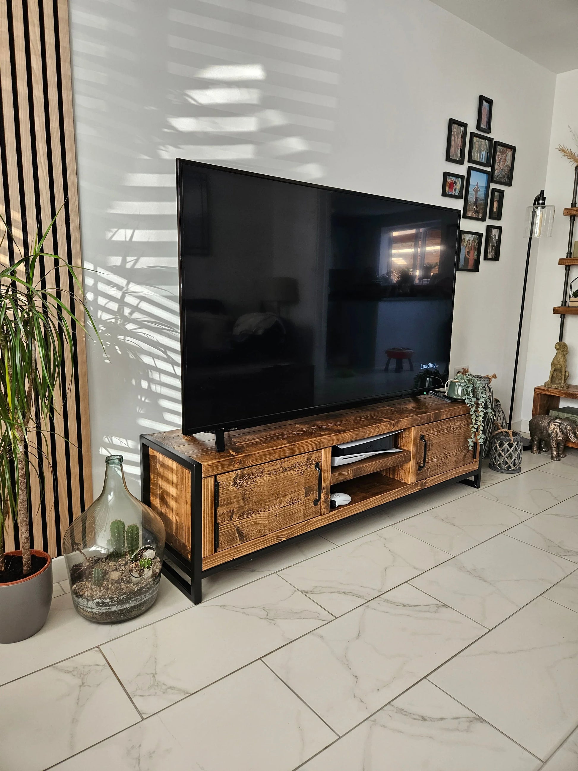 Industrial TV Stand – Metal & Wood Media Console - DK Fabrications