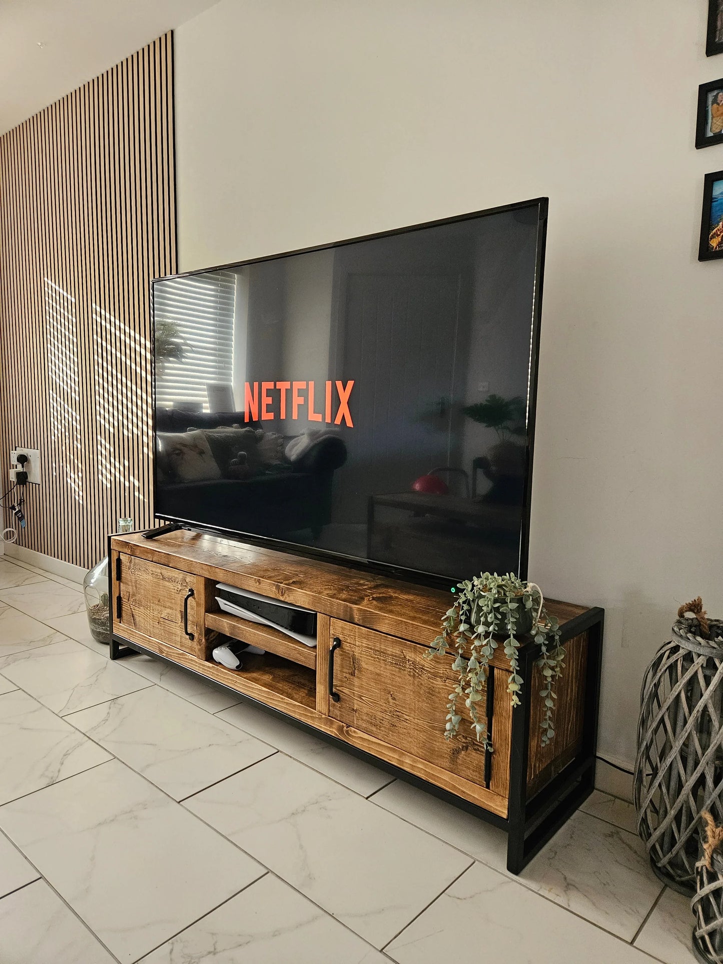 Industrial TV Stand – Metal & Wood Media Console - DK Fabrications