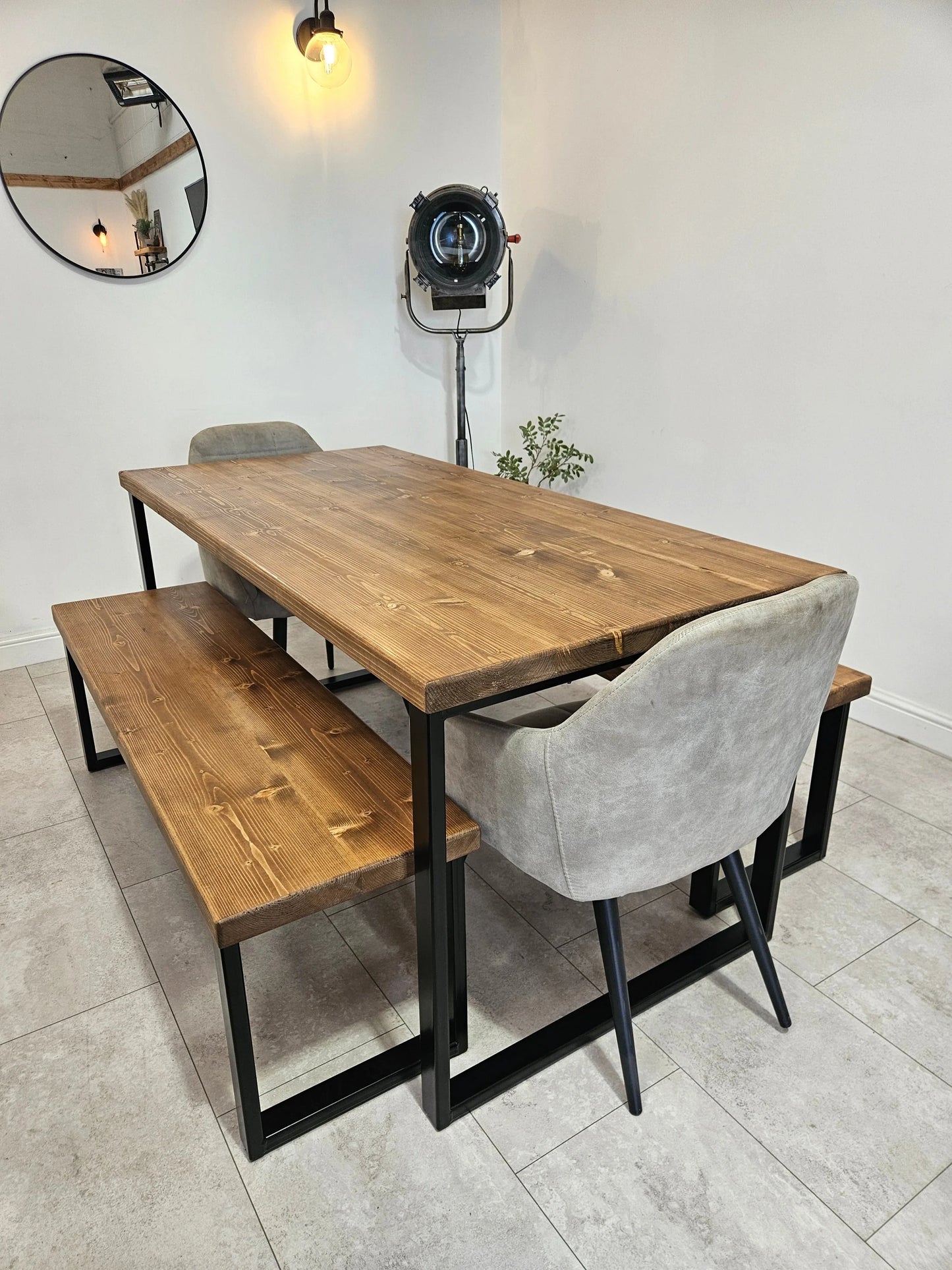 Rustic Dining Table with Square Steel Legs – Solid Wood & Metal - DK Fabrications