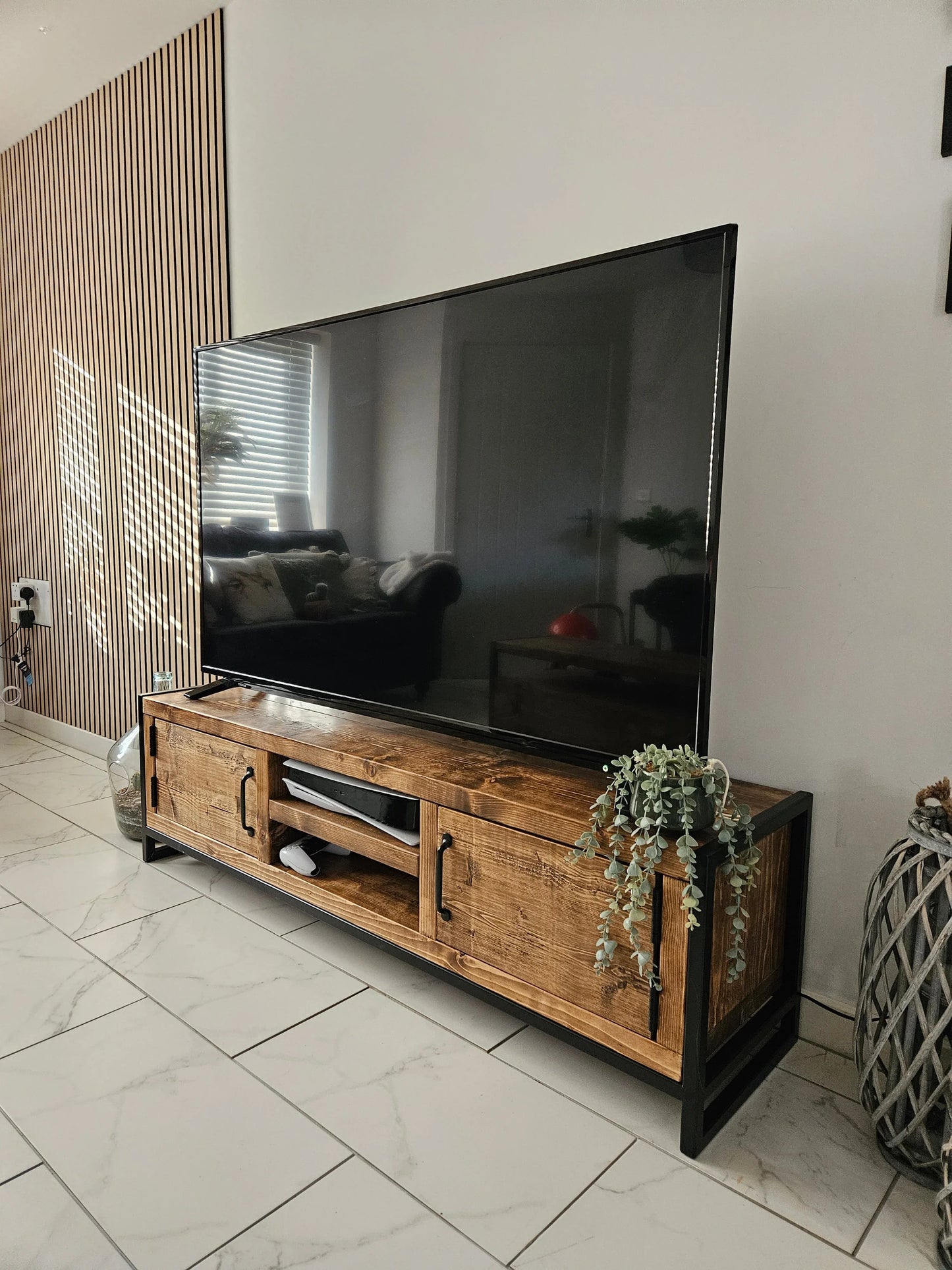 Industrial TV Stand – Metal & Wood Media Console - DK Fabrications