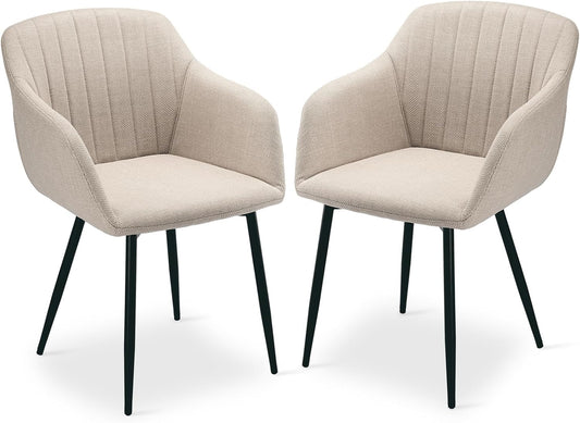 Beige Upholstered Dining Armchairs – Set of 4
