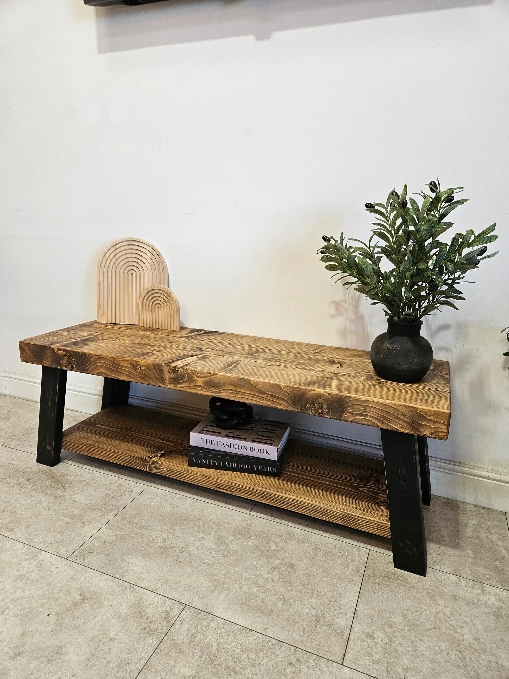 Rustic TV Stand – Handmade Industrial Solid Wood & Steel Media Unit - DK Fabrications