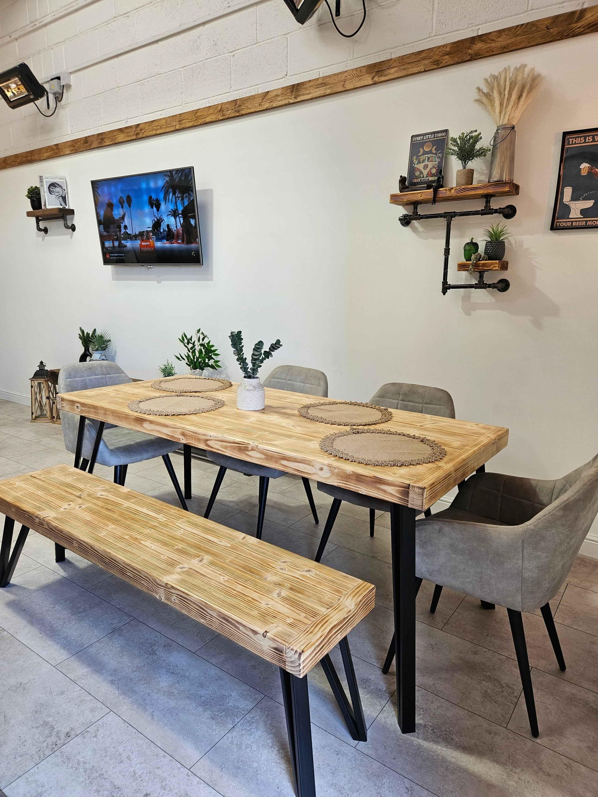 Solid Wood Hairpin Dining Table – Rustic Industrial Style - DK Fabrications