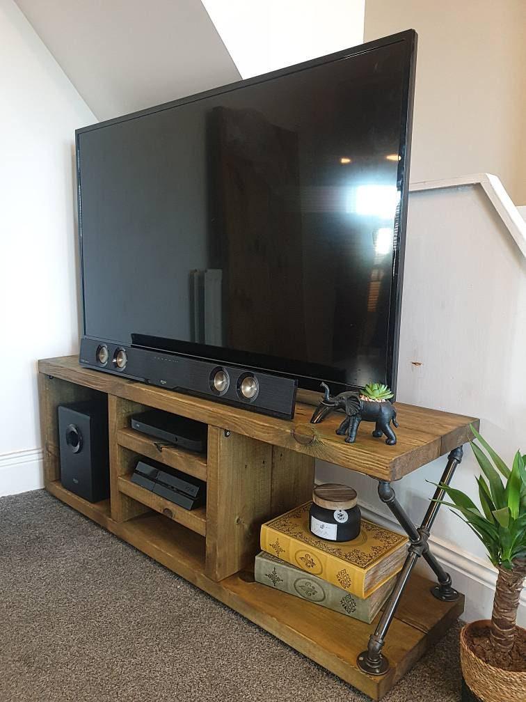 Rustic TV Stand – Wooden TV Unit with Industrial Charm - DK Fabrications