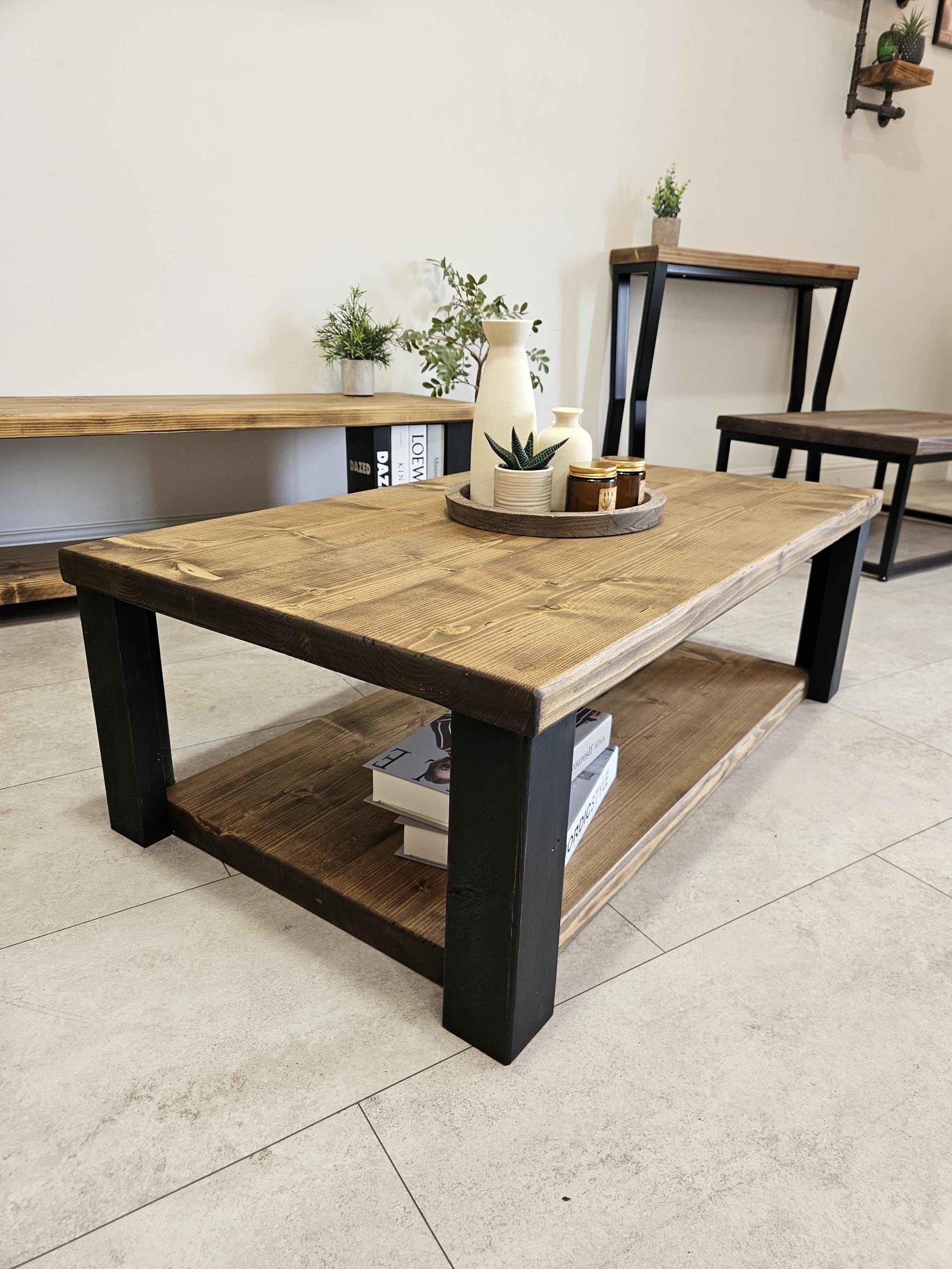 Farmhouse Wooden Coffee Table – Rustic Living Room Table with Storage - DK Fabrications