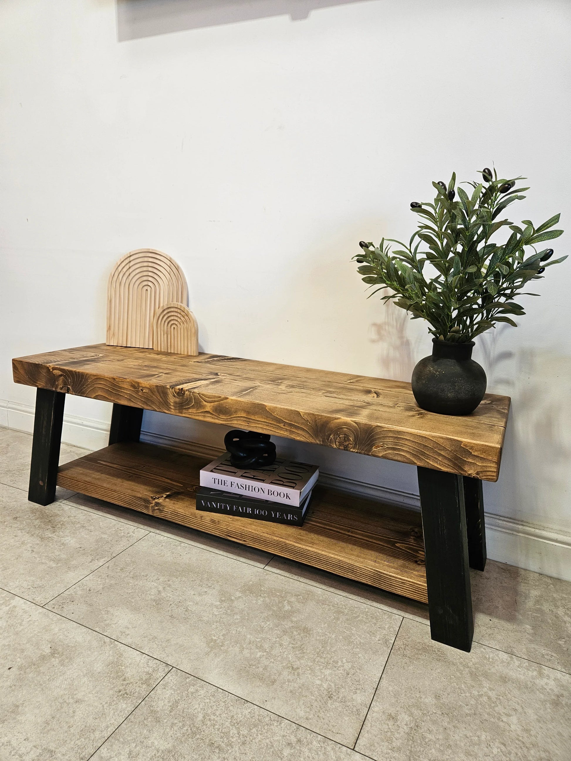 Rustic TV Stand – Handmade Industrial Solid Wood & Steel Media Unit - DK Fabrications