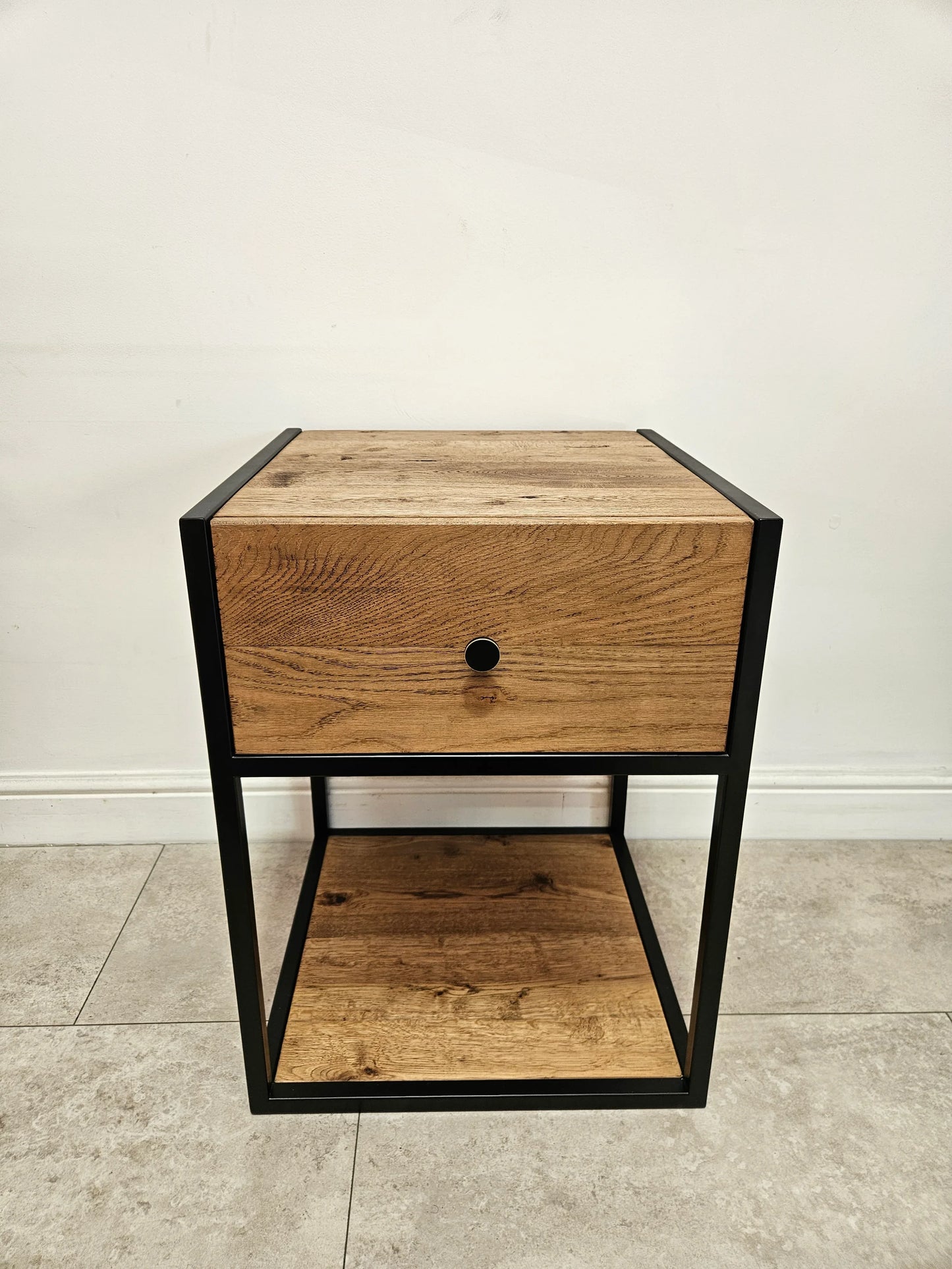 Solid Oak Bedside Table – Handmade Industrial Oak Nightstand - DK Fabrications