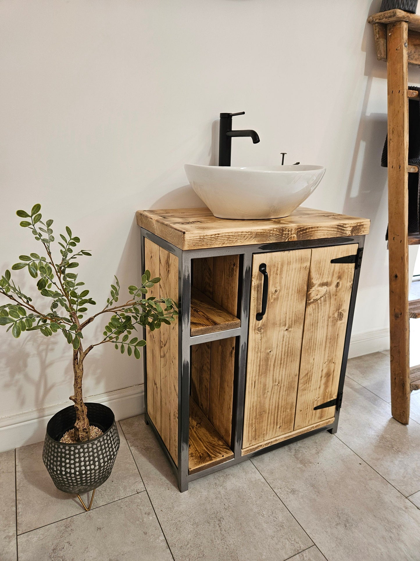 Rustic industrial vanity unit without tap and basin