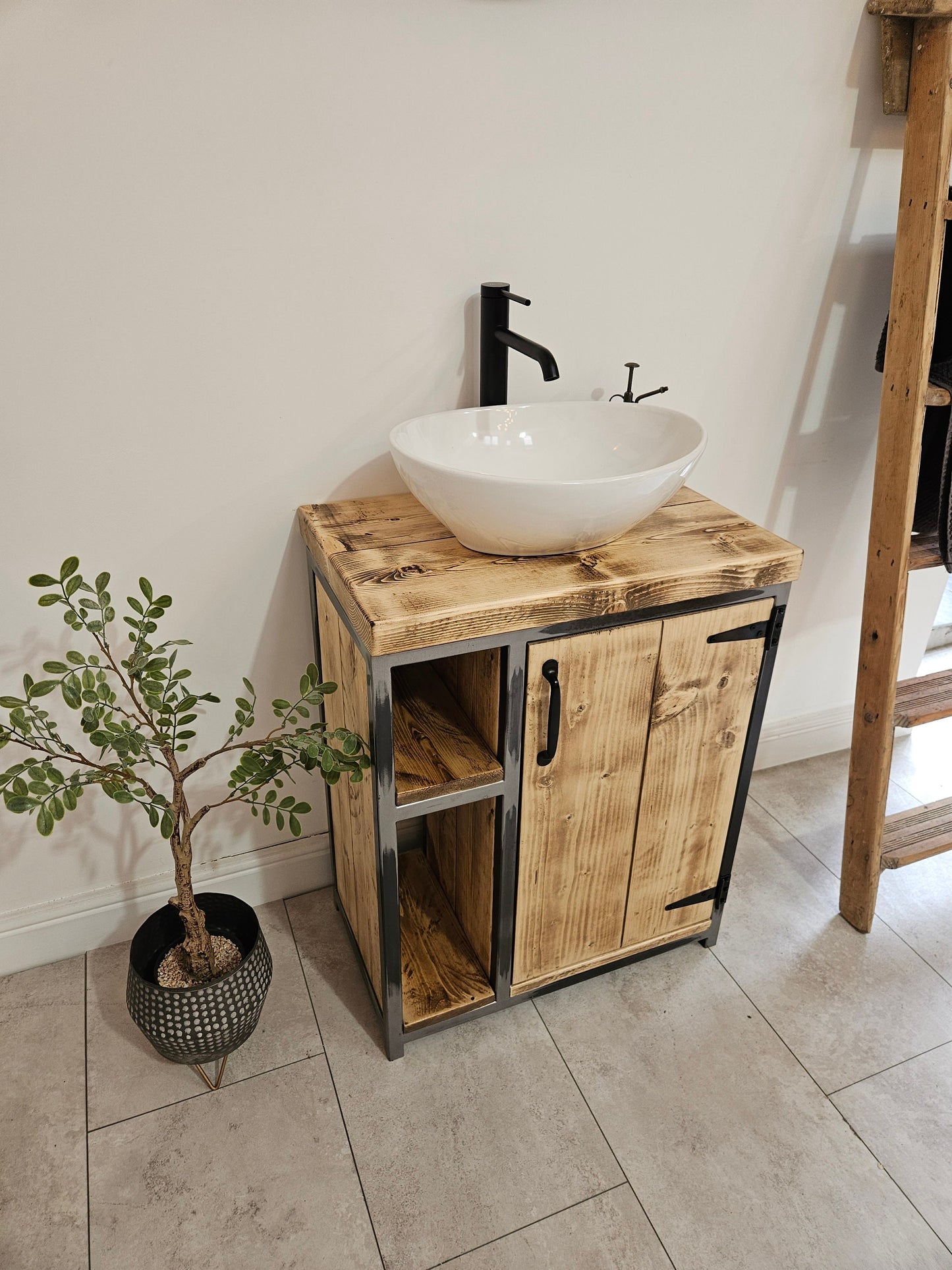 Rustic industrial vanity unit without tap and basin