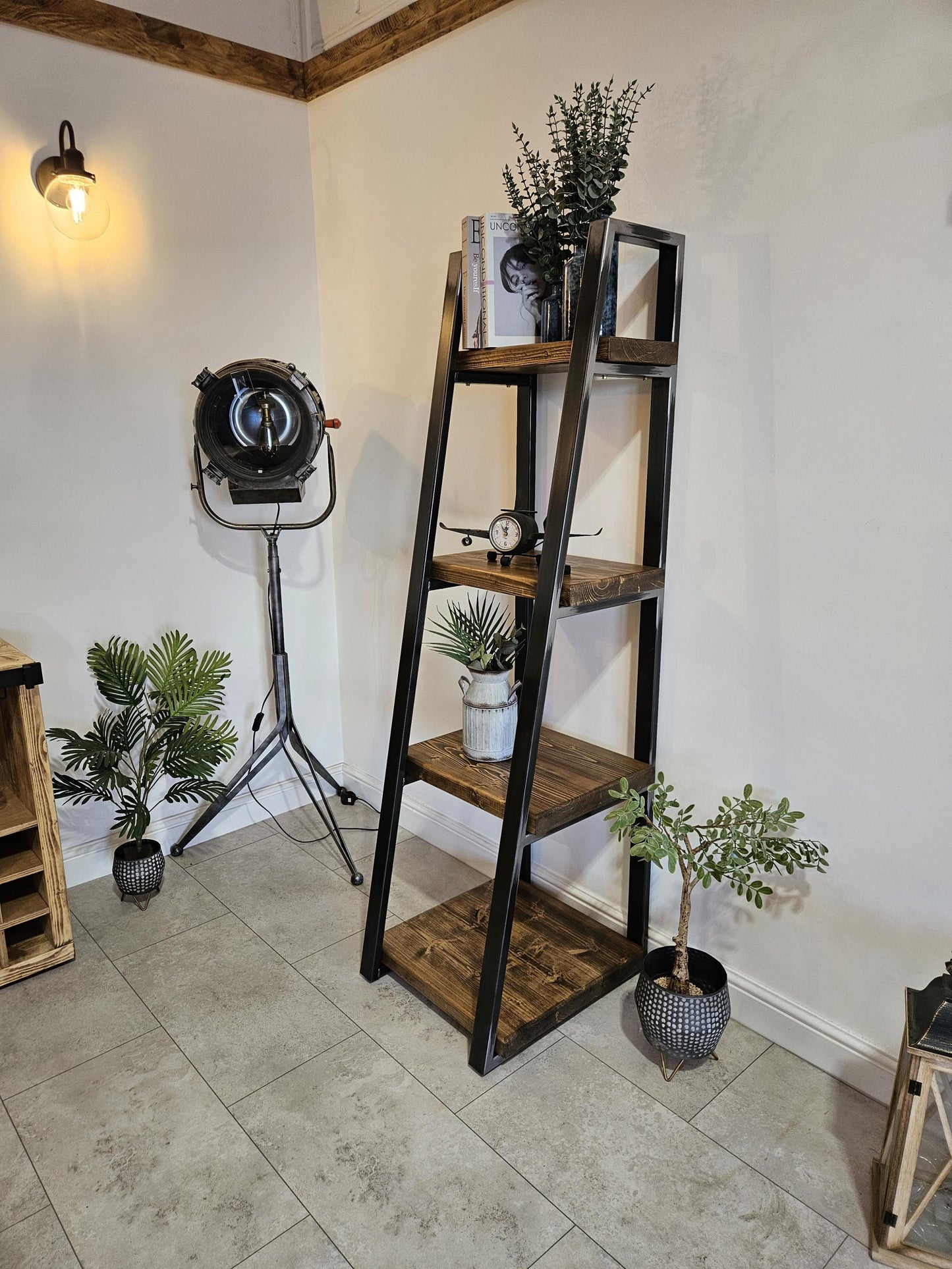 Ladder bookshelf industrial rustic handmade