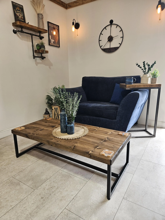 Handmade Rustic Industrial Coffee Table | Solid Wood Top & Steel Legs