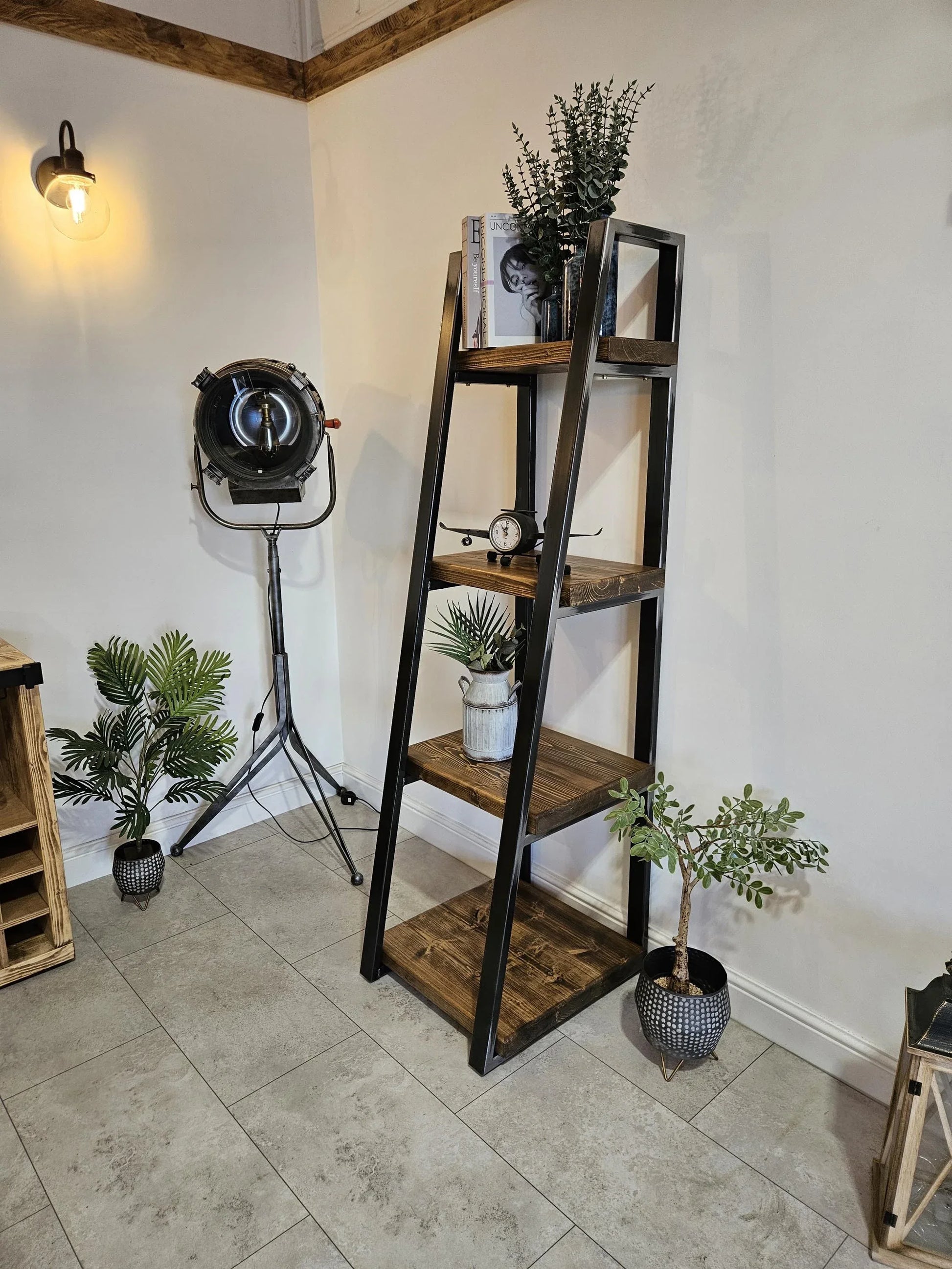 Ladder Bookshelf – Industrial Ladder Shelf for Storage & Display - DK Fabrications