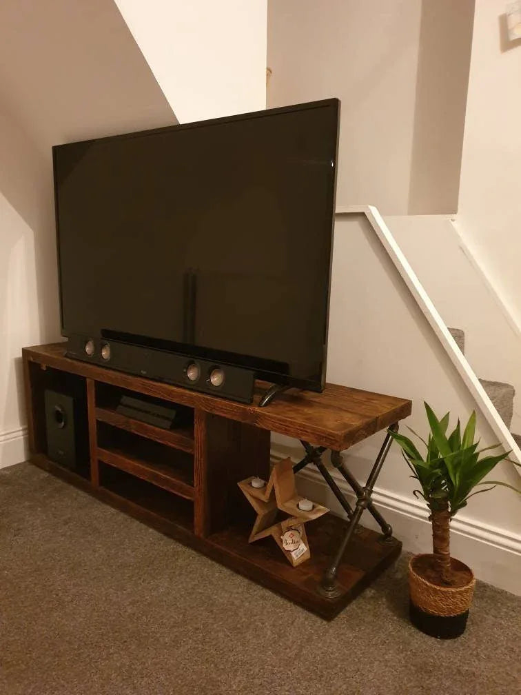 Rustic TV Stand – Wooden TV Unit with Industrial Charm - DK Fabrications
