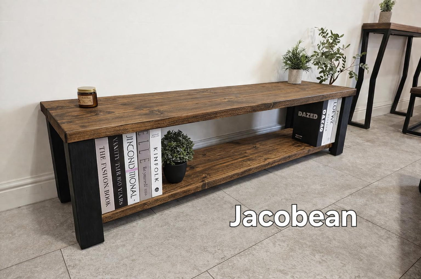 Rustic Handmade TV Unit with 3 Shelves – Solid Wood Media Console