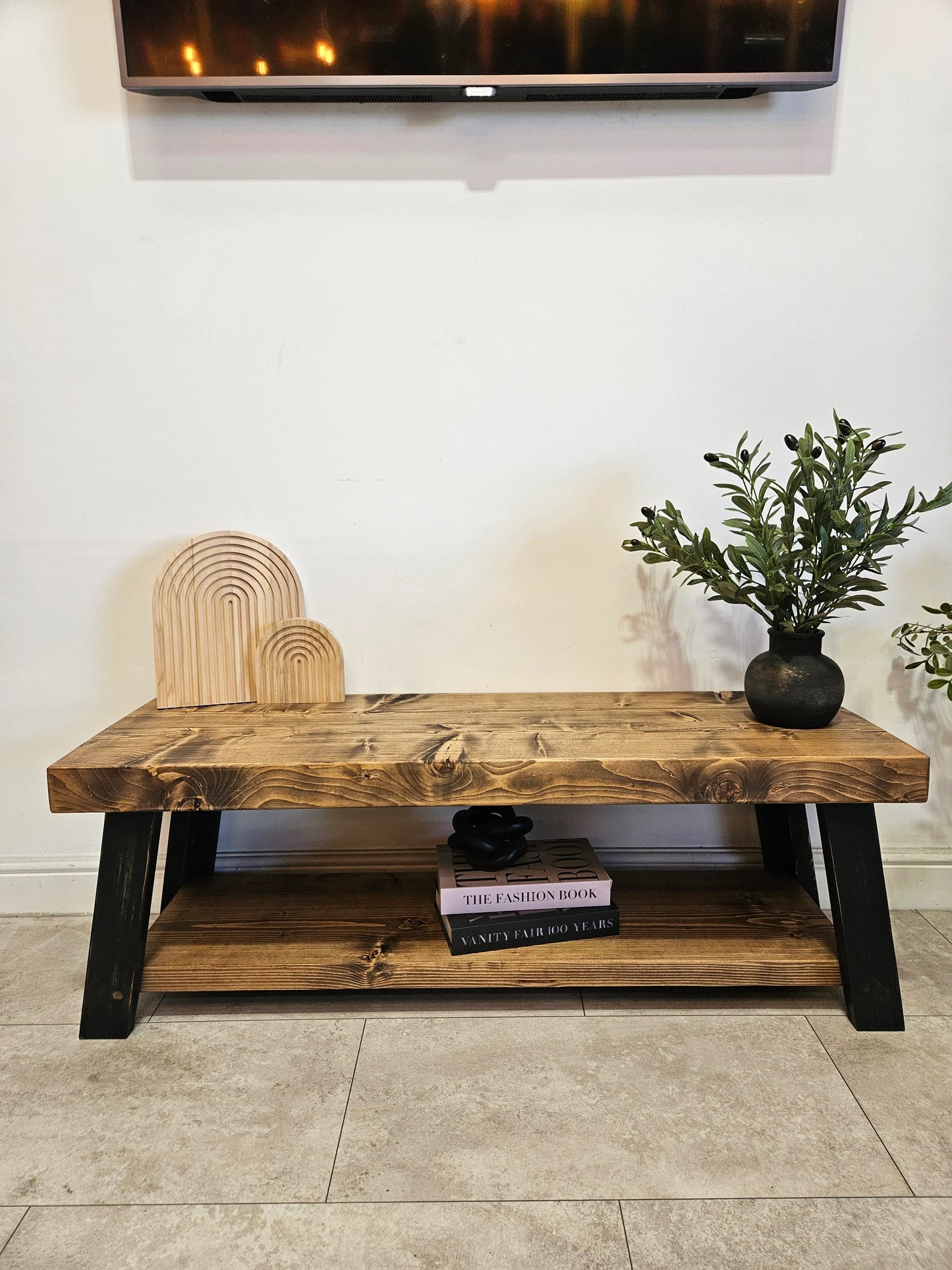 Rustic TV Stand – Handmade Industrial Solid Wood & Steel Media Unit - DK Fabrications