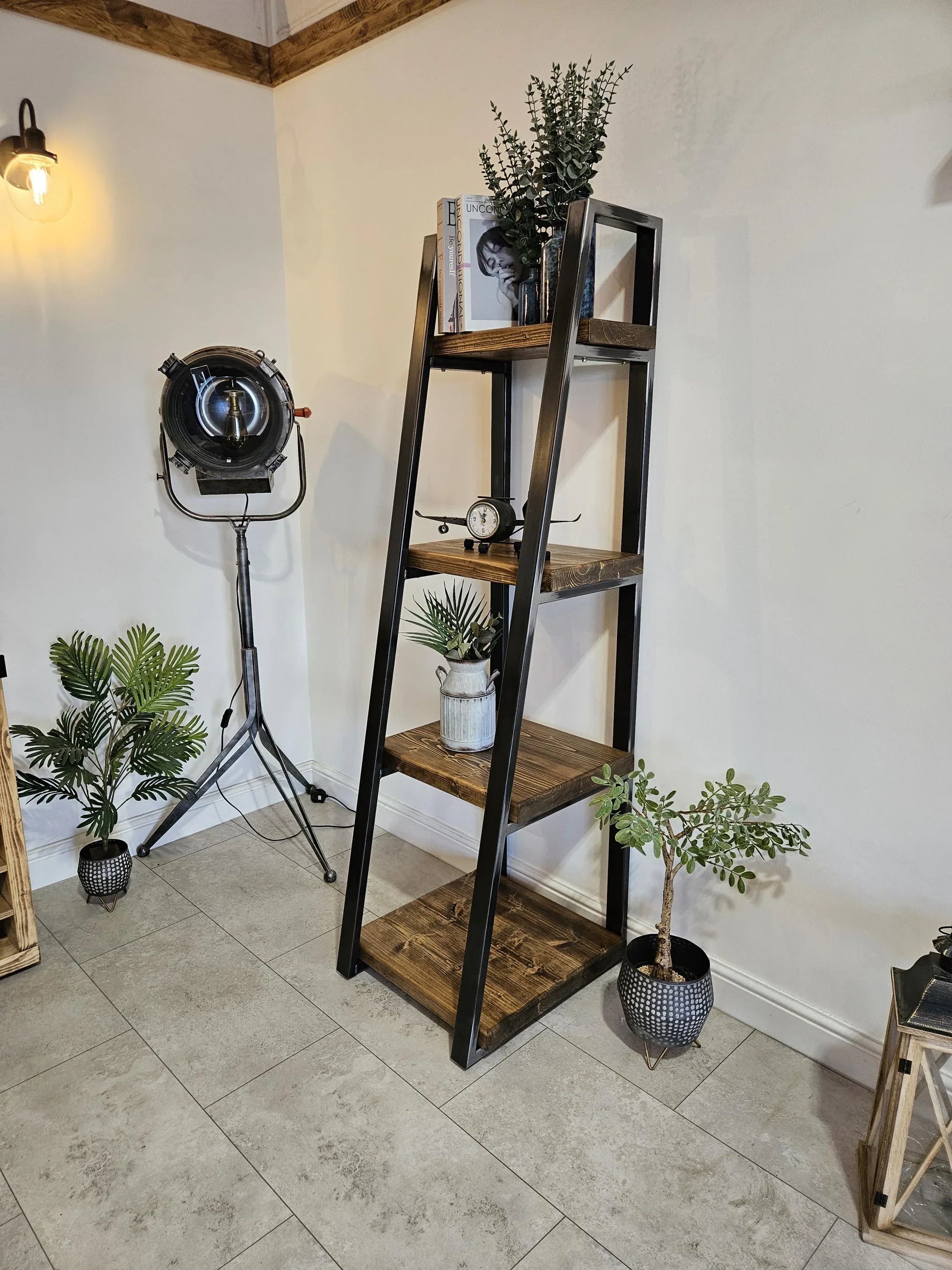 Ladder Bookshelf – Industrial Ladder Shelf for Storage & Display - DK Fabrications
