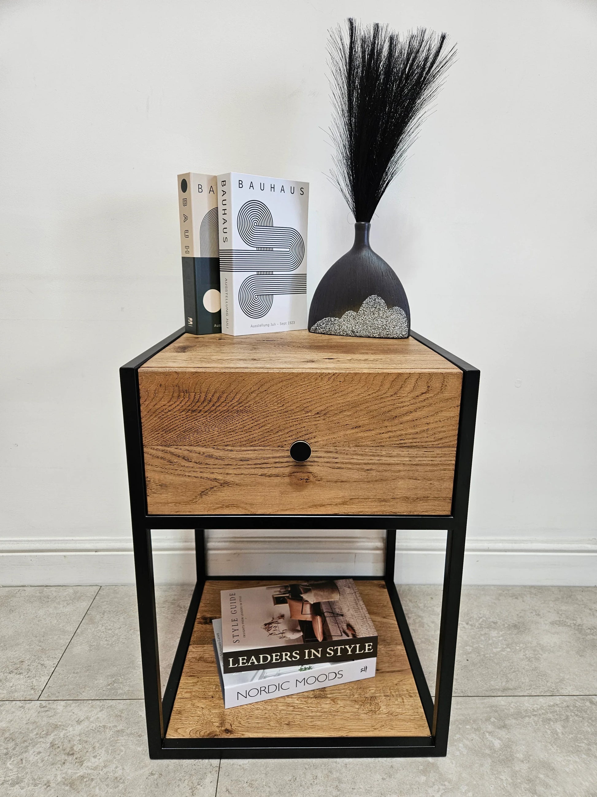 Solid Oak Bedside Table – Handmade Industrial Oak Nightstand - DK Fabrications
