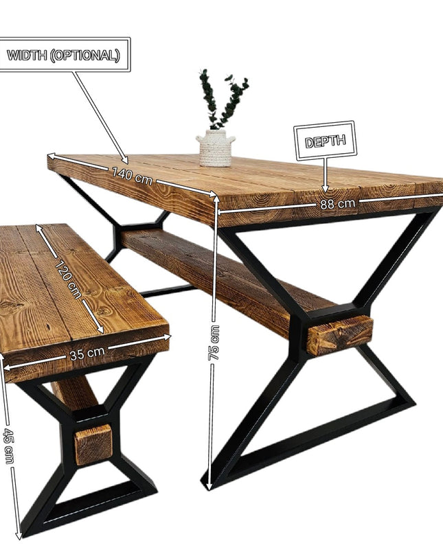 Industrial Chunky Dining Table - Solid Timber Top | UK Made