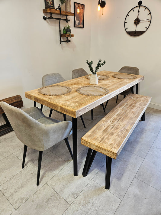 Hairpin style Dining Table with 4 chairs (grey) as per photo