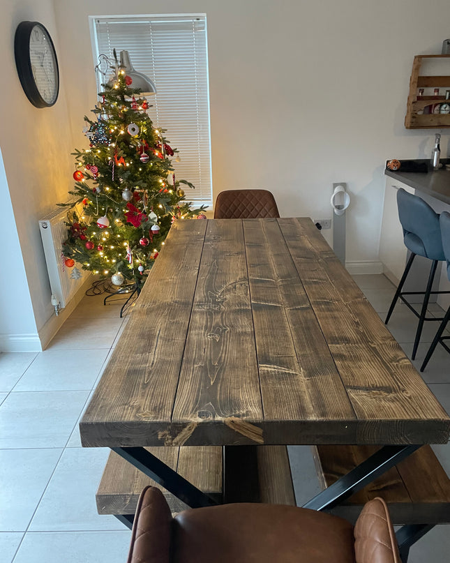 Industrial Chunky dining table-Solid Top-Steel frame | UK Made - DK Fabrications