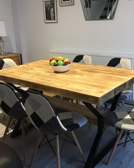 Industrial Chunky dining table-Solid Top-Steel frame | UK Made - DK Fabrications