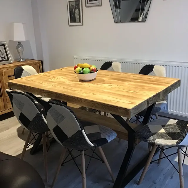 Industrial Chunky dining table-Solid Top-Steel frame | UK Made - DK Fabrications