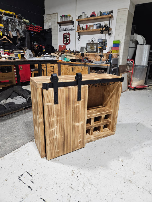 Industrial Drinks Cabinet with Barn-Style Door – Solid Wood & Metal
