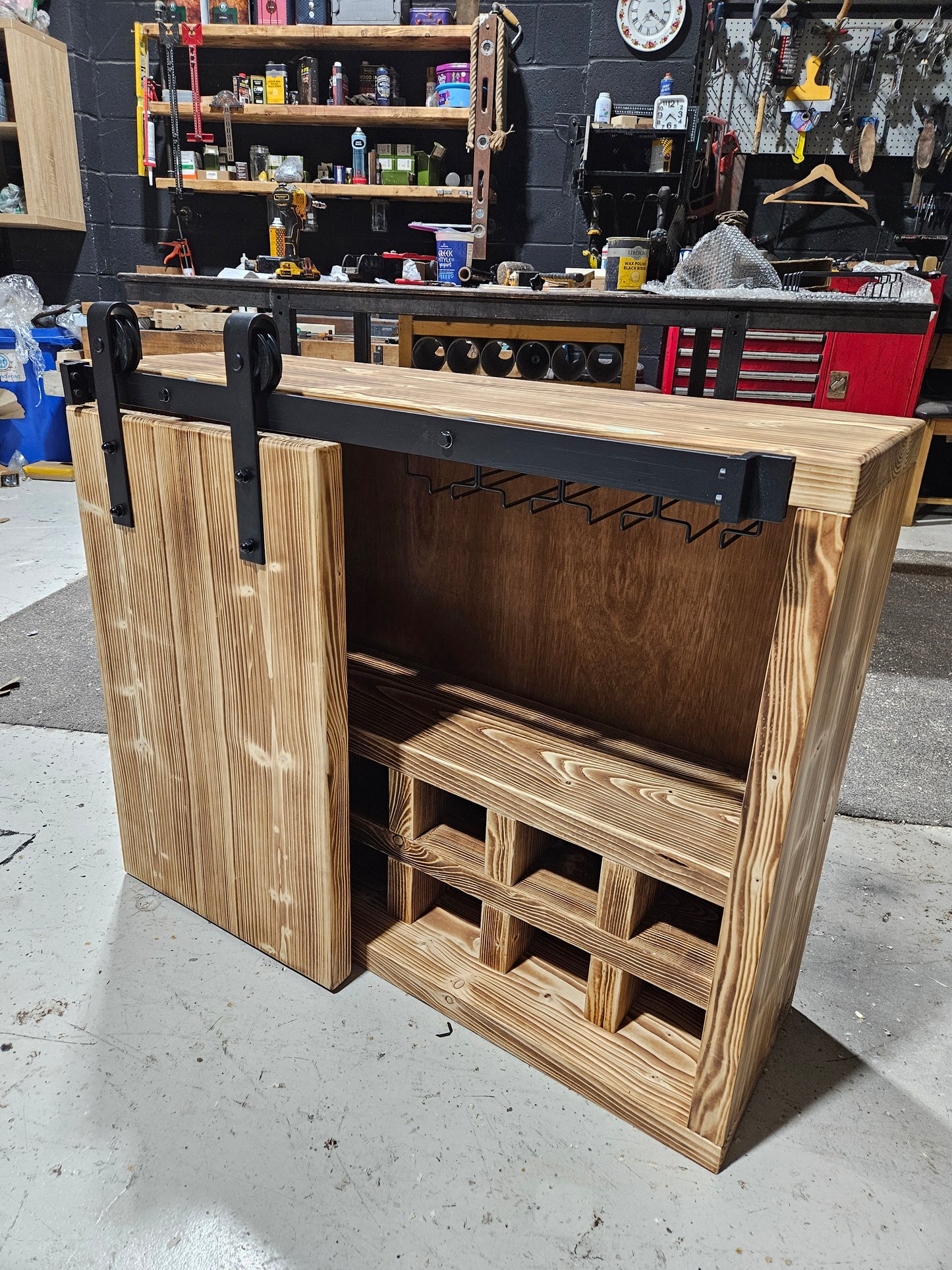 Industrial Drinks Cabinet with Barn-Style Door – Solid Wood & Metal