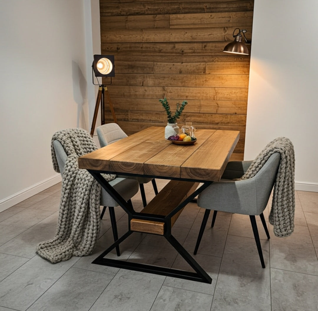 Chunky Solid Wood Dining Table – Rustic Farmhouse Style