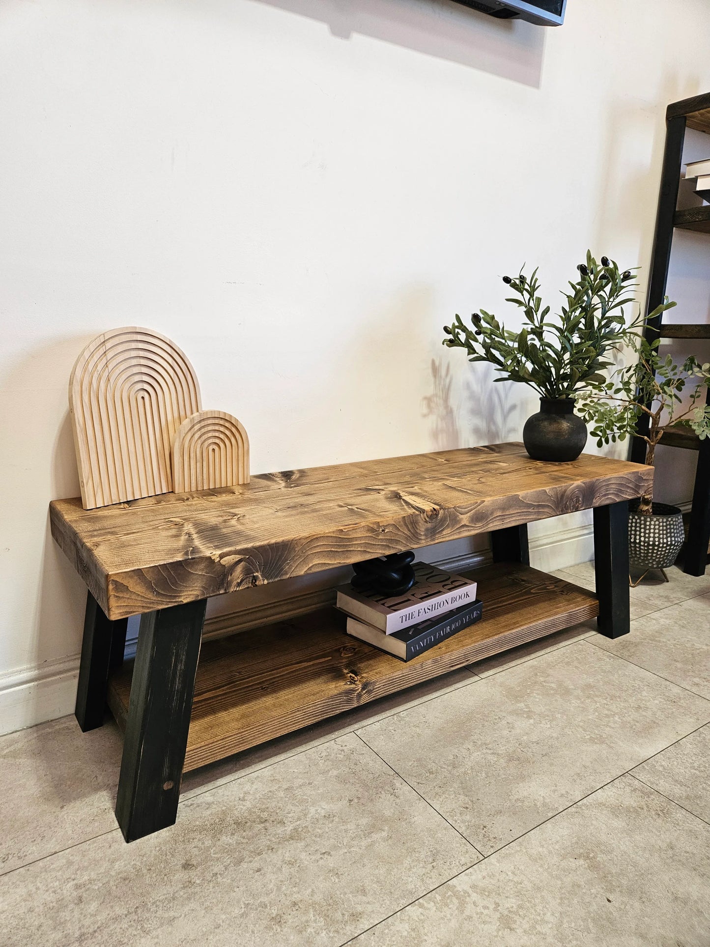 Rustic TV Stand – Handmade Industrial Solid Wood & Steel Media Unit - DK Fabrications