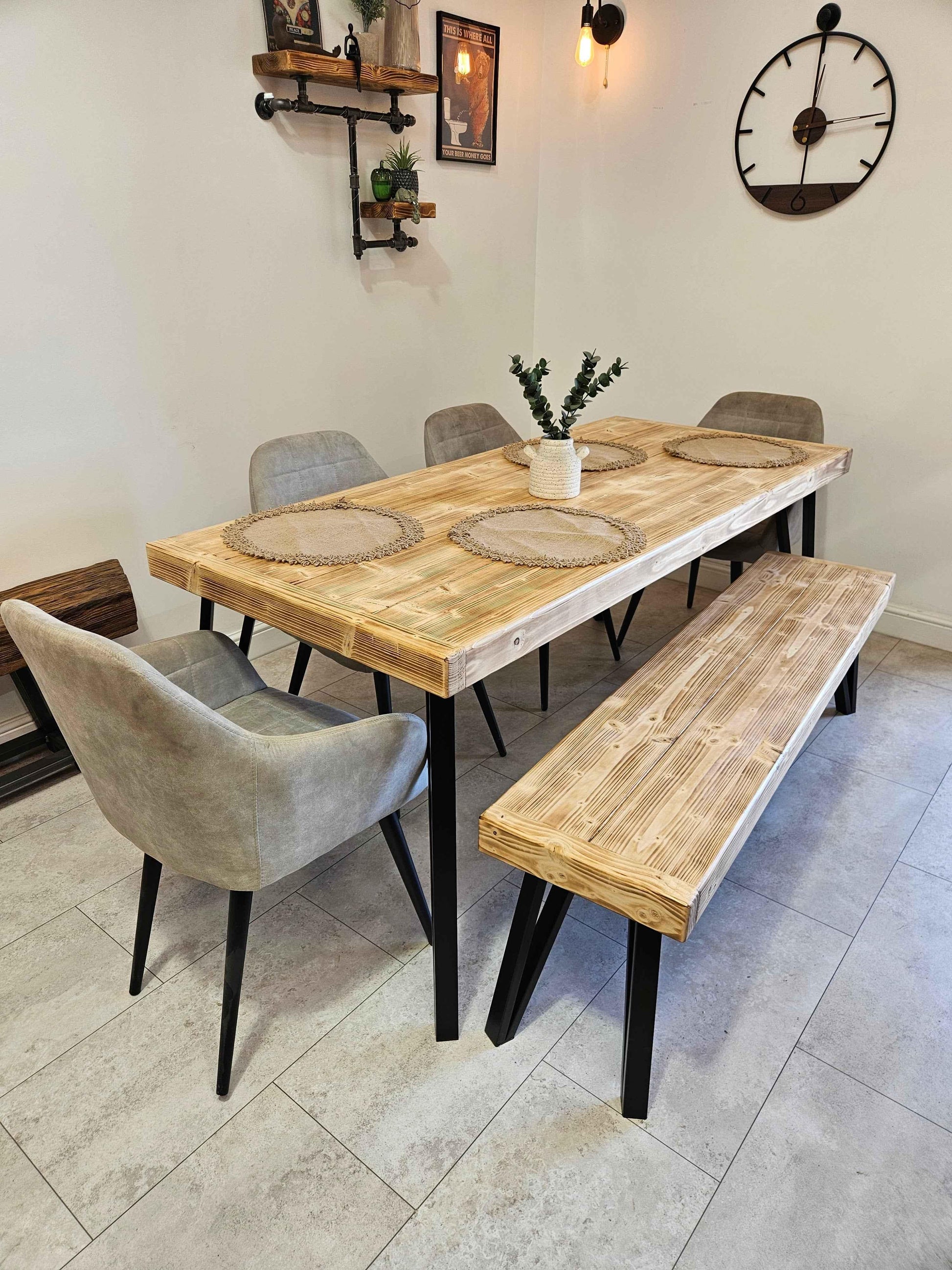 Solid Wood Hairpin Dining Table – Rustic Industrial Style - DK Fabrications