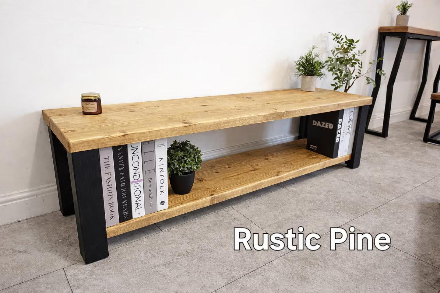 Rustic Handmade TV Unit with 3 Shelves – Solid Wood Media Console