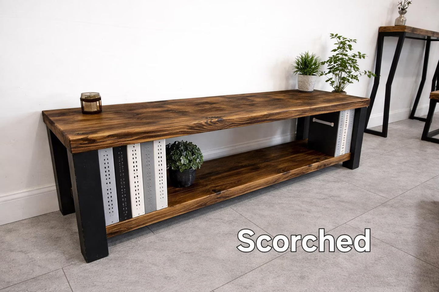 Rustic Handmade TV Unit with 3 Shelves – Solid Wood Media Console