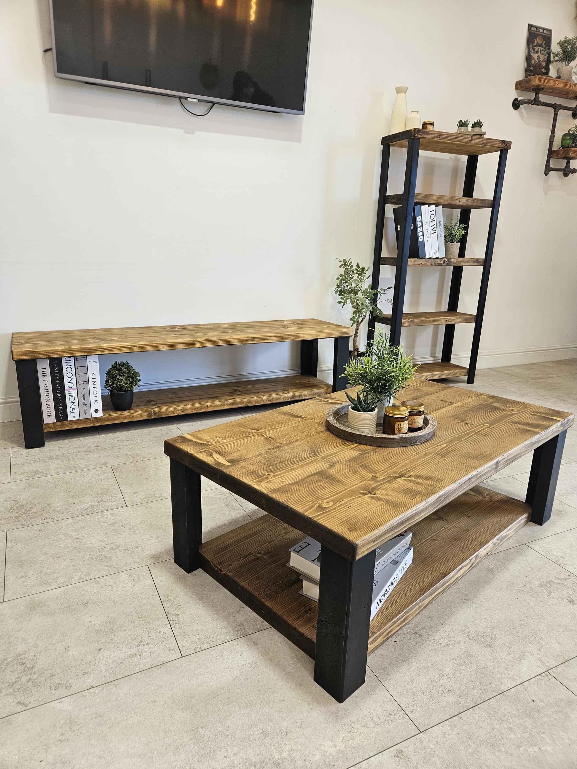 Farmhouse Wooden Coffee Table – Rustic Living Room Table with Storage - DK Fabrications