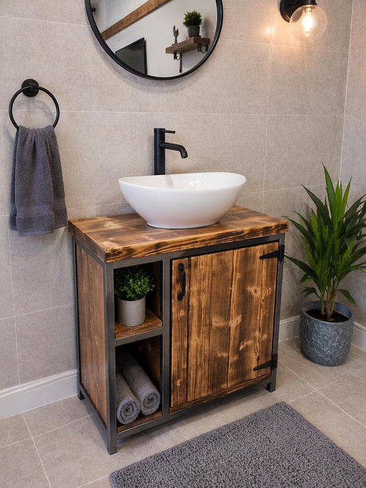 Rustic Vanity Unit – Industrial-Style Bathroom Cabinet for Small Spaces