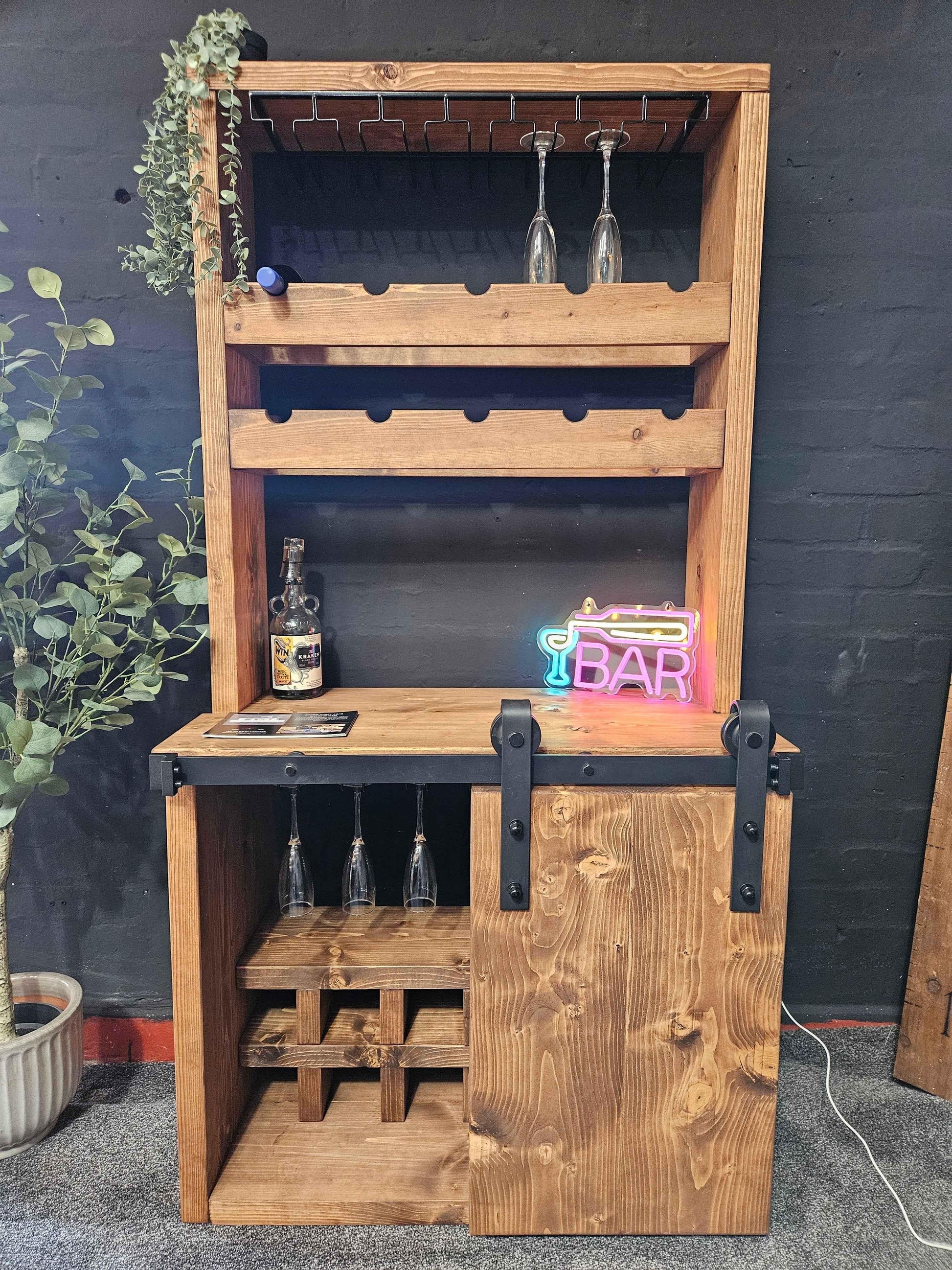 Industrial Drinks Cabinet – Handmade Solid Wood & Steel Bar Cabinet - DK Fabrications